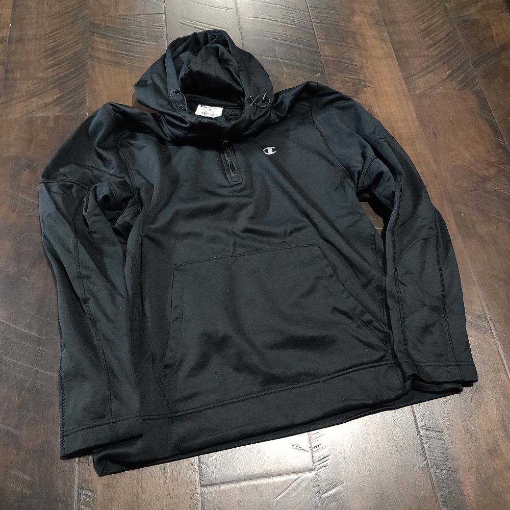 Mens Black Tech Hoodie Champion Elite Sz L
